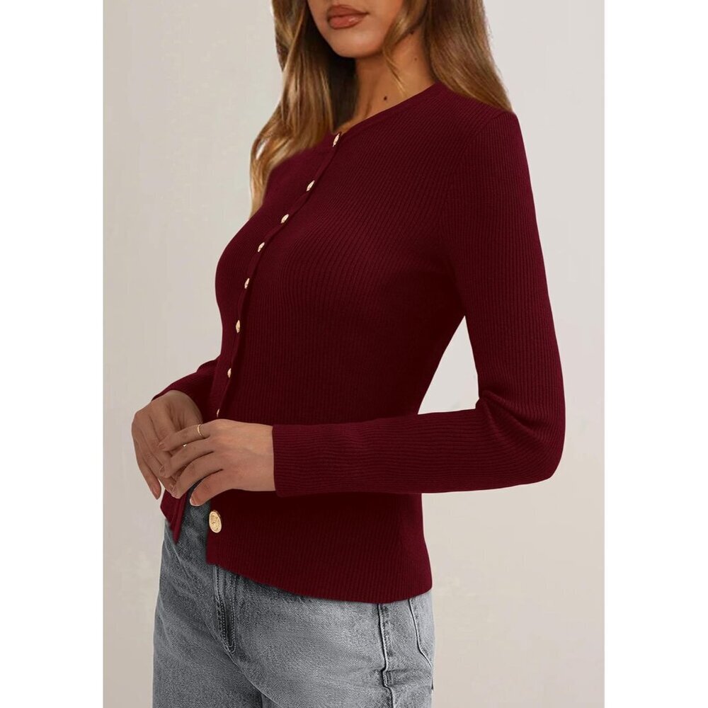 Womens Lightweight Ribbed Knit Cardigan Long Sleeve Button Up Fall Fashion - Picture 3 of 7